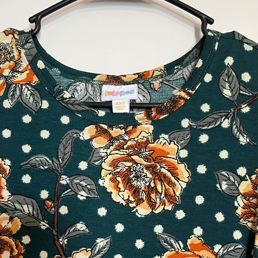 LulaRoe Floral Hunter Green Rose Dress - Picture 2 of 6